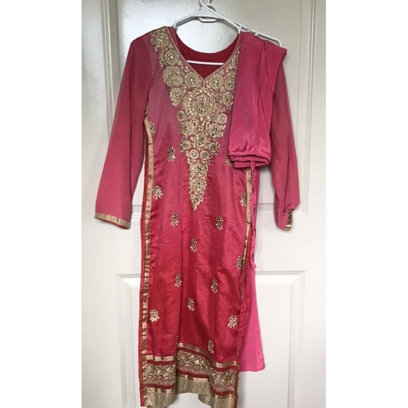 Hot pink Pure Cotton Full Flair Indowestern Dress with stylish Embroidered Short jacket main image 1